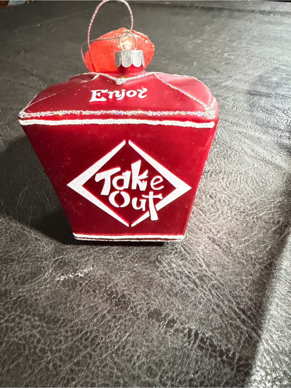 Glass "Take Out" Ornament with Glitter Accents